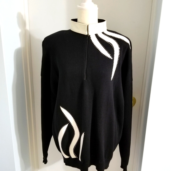 Talk of the Walk Sweaters - White Suede Rhinestone Trim Black Sweater